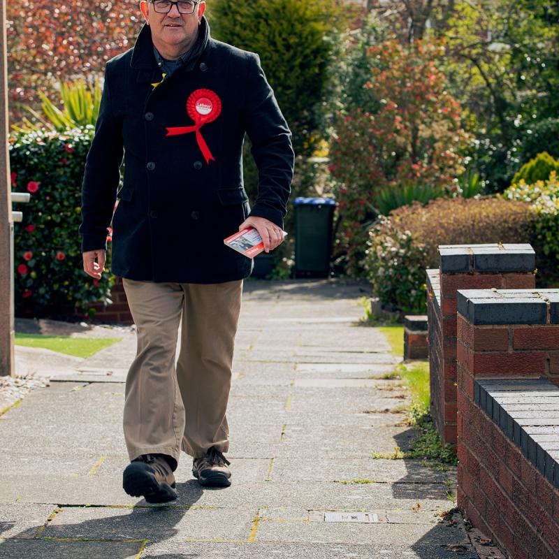 A councillor campaigning in the street